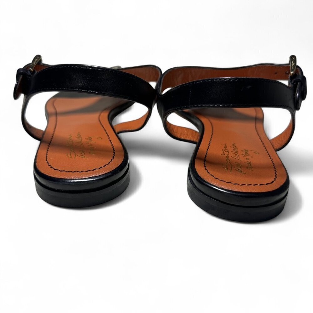 Santoni Women's Toe Strap Sandals In Black w Gold Accents sz EU 37.5 NWOB - Picture 3 of 14